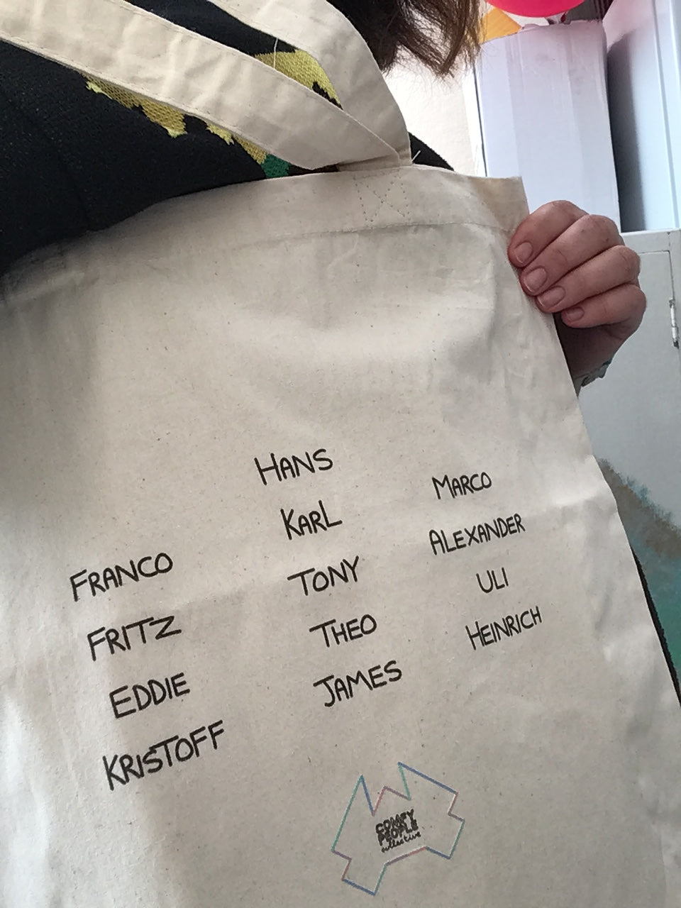 Hans and the gang tote bag