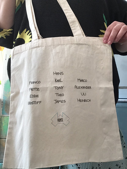 Hans and the gang tote bag