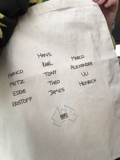 Hans and the gang tote bag