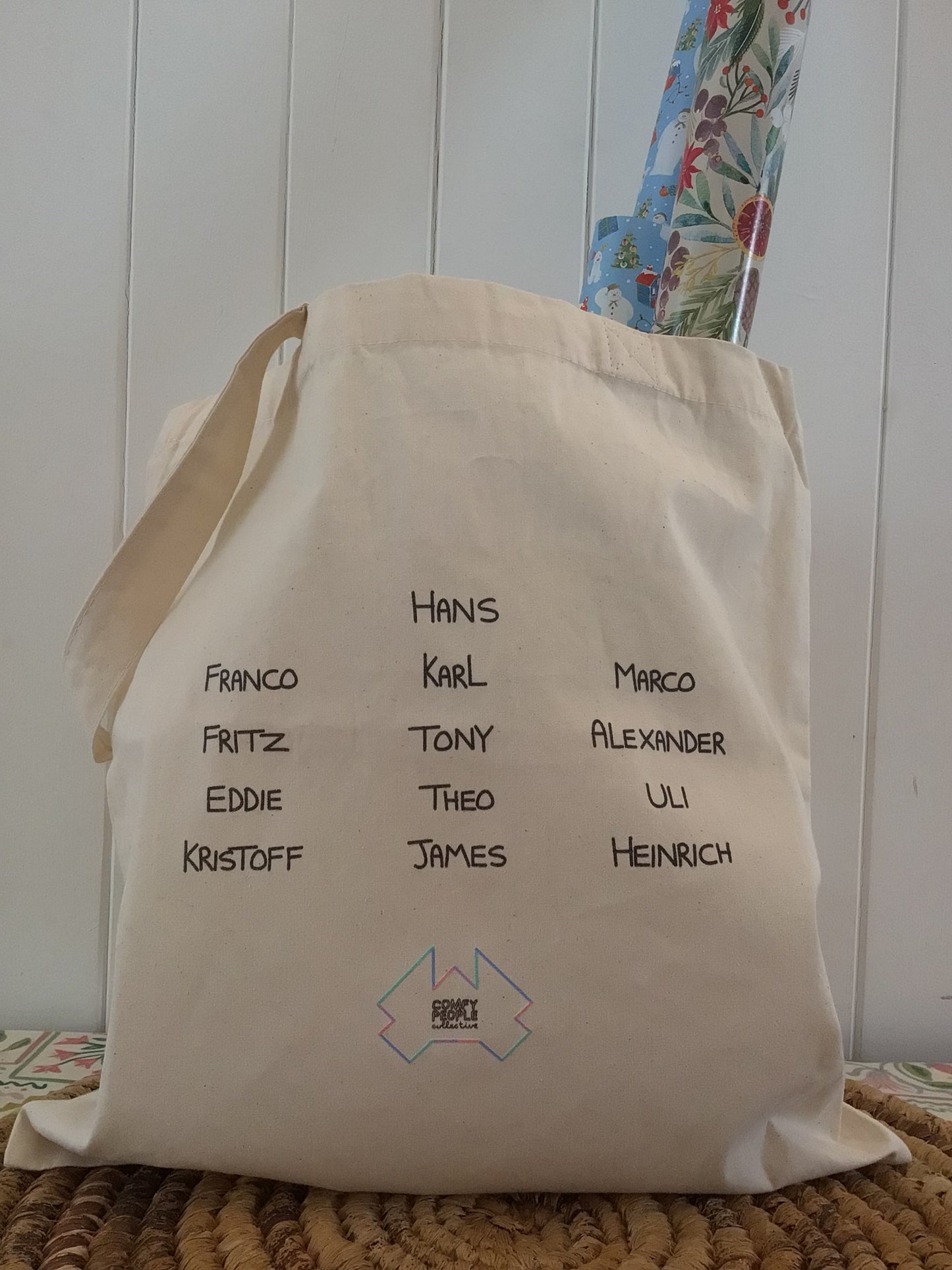 Hans and the gang tote bag